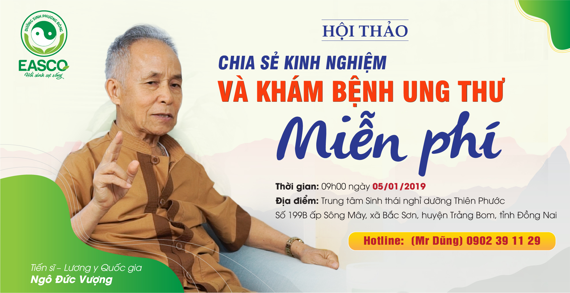 HỘI THẢO CHIA SẺ KINH NGHIỆM VÀ KHÁM BỆNH UNG THƯ MIỄN PHÍ VỚI TIẾN SỸ, LƯƠNG Y QUỐC GIA NGÔ ĐỨC VƯỢNG